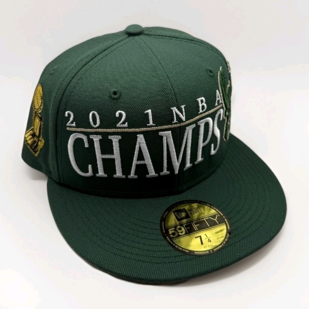 New Era 59FIFTY Milwaukee Bucks 2021 NBA Champions Hat Green Floral Brim 7 1/4